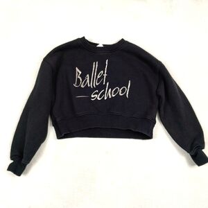 Zara Kids Black Ballet School Cropped Sweatshirt Size 8/9 Fleece Dance Girl's